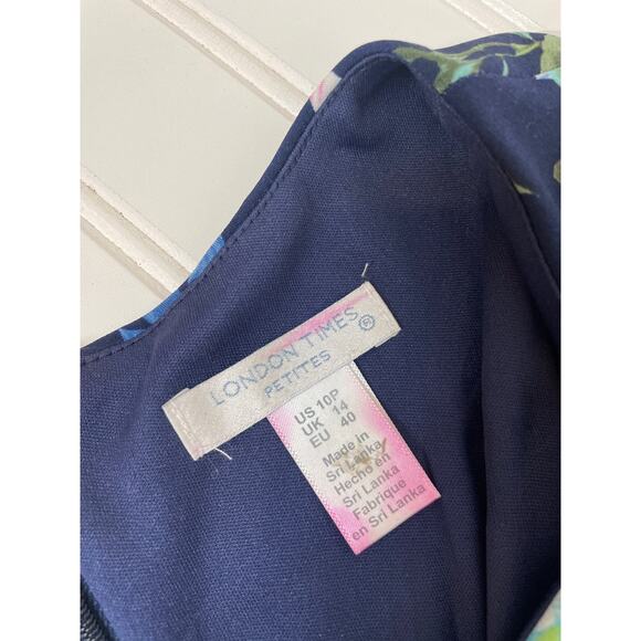 London Times Blue Floral Keyhole Pleated Midi Dress Sleeveless Womens Size 10P - Picture 7 of 8